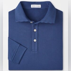Peter Millar Lyons Performance Striped Jersey Long Sleeve Polo Blue Small NWT